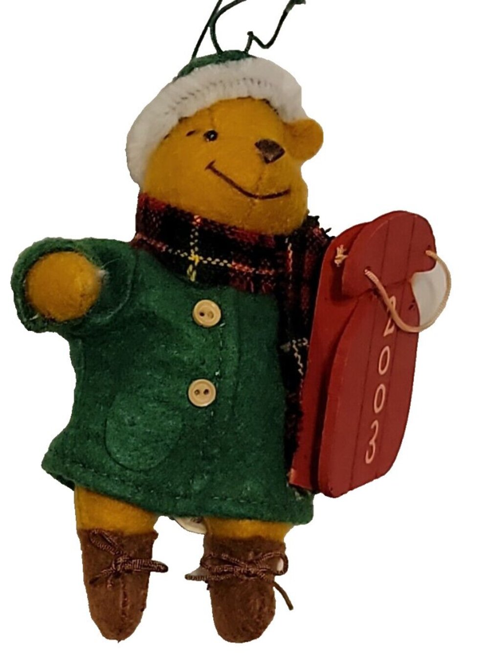 Winnie The Pooh Christmas Ornament 2003 Disney Fabric Sled Sledding 2000s Winter